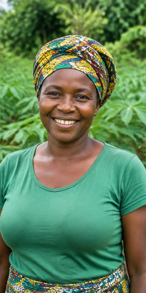 Illustrative portrait for sample farmer profile Ama Owusu, Kumasi, Ashanti, Ghana